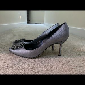 Manolo Blahnik Silver Hangisi shoes. Size 38.5. 70mm heels.